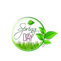 Springtime green leaf sprout and grass vector icon
