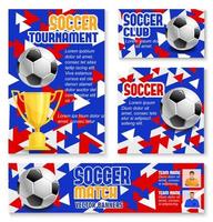 Soccer match banner with football trophy and ball vector