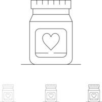 Medicine Love Heart Wedding Bold and thin black line icon set vector