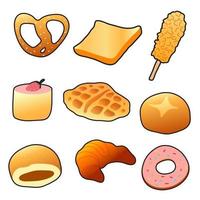 vector icon set bakery. Such as donuts, croissants, cookies. Isolated background.