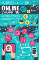 cartel plano de compras en línea de internet de vector