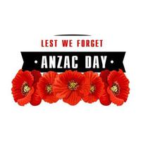 Anzac poppy flower icon with Lest We Forget banner vector
