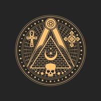 Skull and moon on esoteric occult pentagram sign vector