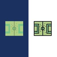 Field Football Game Pitch Soccer  Icons Flat and Line Filled Icon Set Vector Blue Background
