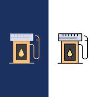 Gasoline Industry Oil Drop  Icons Flat and Line Filled Icon Set Vector Blue Background