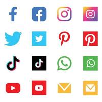 colección de logotipos de redes sociales populares. facebook, instagram, twitter, linkedin, youtube, telegram, vireo, snapchat, whatsapp. conjunto editorial realista. vector