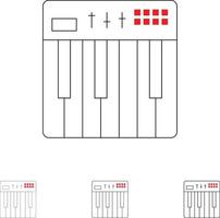 Controller Hardware Keyboard Midi Music Bold and thin black line icon set vector