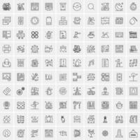 paquete de 100 iconos de líneas universales para móviles y web vector