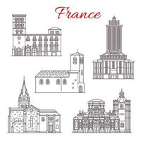 France travel landmarks vector line art icons
