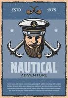 Nautical anchor and sea captain vintage banner vector