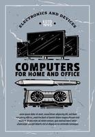 Electronic device retro banner of computer gadget vector