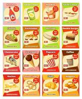 menú de tarjetas de bocadillos de comida rápida de vector de comida callejera