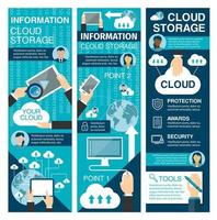 Cloud storage flat banner for network technology vector