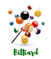 Billiard pool ball, cue poster for snooker design vector