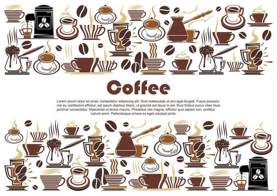 Coffee banner with hot drink and beverage border