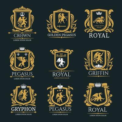 Heraldic royal animals vector isolated icons