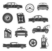 Vector retro cars and items icons