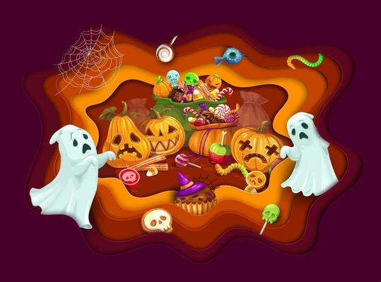 Halloween paper cut cartoon candies and sweets