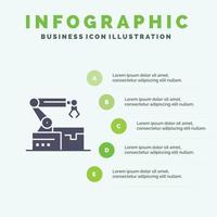 brazo robótico automatizado tecnología icono sólido infografía 5 pasos presentación antecedentes vector