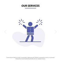 Our Services Cheerleader Cheerleading Encourage Fan Solid Glyph Icon Web card Template vector