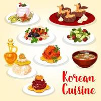 Korean cuisine icon of asian meat and fish dish vector