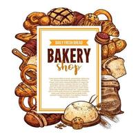 marco de boceto de pan y pasteles para pancarta de panadería vector