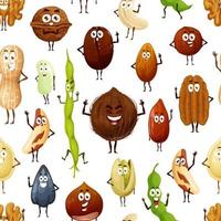 Cartoon nuts and beans characters seamless pattern vector