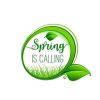 Spring is calling green leaf and grass vector icon