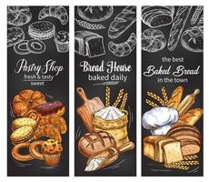 banner de panadería y pastelería con pan y bollo vector