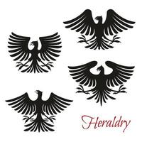 Heraldic black eagle, falcon or hawk bird symbol vector