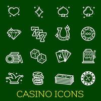 Vector thin line icons of casino poker gambling