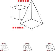 3dModel 3d Box Triangle Bold and thin black line icon set vector