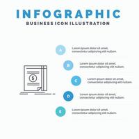 Book Cash Money Novel Line icon with 5 steps presentation infographics Background vector