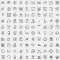 paquete de 100 iconos de líneas universales para móviles y web vector