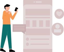 Boy using web services on mobile. vector