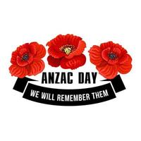 Anzac Day icon of poppy flower with black ribbon vector