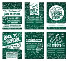Back to School vector sale offer posters set