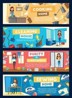 Vector banners for house cleaning and cooking