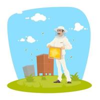 Beekeeper with honeycomb frame and honey icon vector