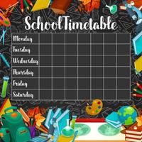 School timetable or lesson schedule on chalkboard vector