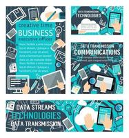 Data streams technologies vector posters