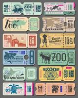 boletos vintage vectoriales de animales y peces del zoológico vector