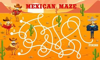 Labyrinth maze game with cowboys mexican nachos vector