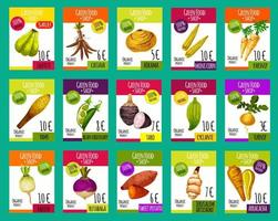 tarjetas de precios vectoriales para verduras exóticas vector