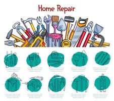 Home repair sketch poster of vector work tools