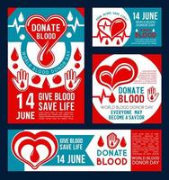 Donate Blood banner of donor medical center design vector