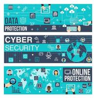 Vector banners of online internet cyber security