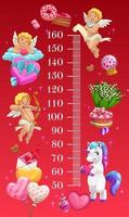 Kids height chart, Cupids, unicorn and sweets vector