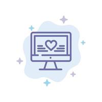 Computer Love Heart Wedding Blue Icon on Abstract Cloud Background vector