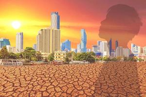 Drought Disaster Background Concept.  An arid city lacks water. global warming concept climate change photo